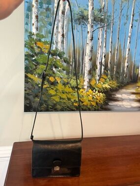 Patricia Nash Lanza Crossbody Clutch Black Leather Organizer Adjustable Strap